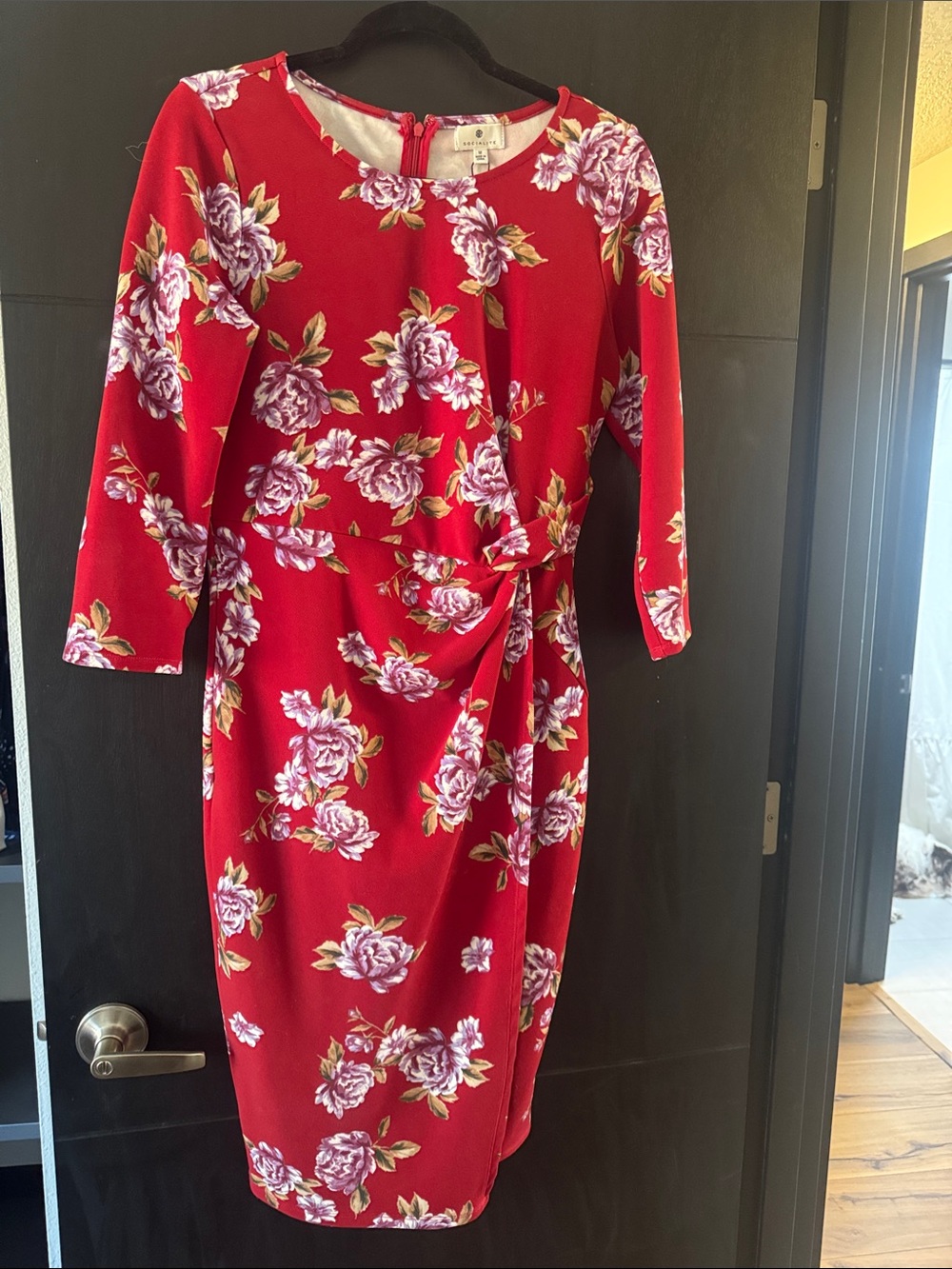Socialite Red Floral Long Sleeve Sheath Dress